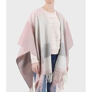 WOOLRICH Oversized Color Block Ruana Shawl Ponch Fringe Plaid Women's OS